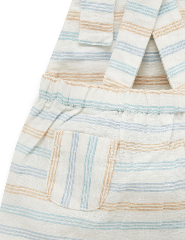 Linen Blend Short Overall - Rock Pool Stripe