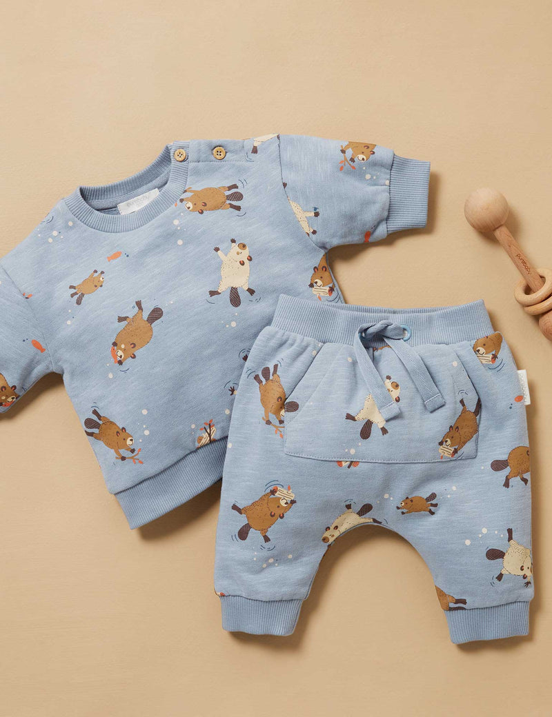 Slouchy Track Pants - Busy Beaver Print