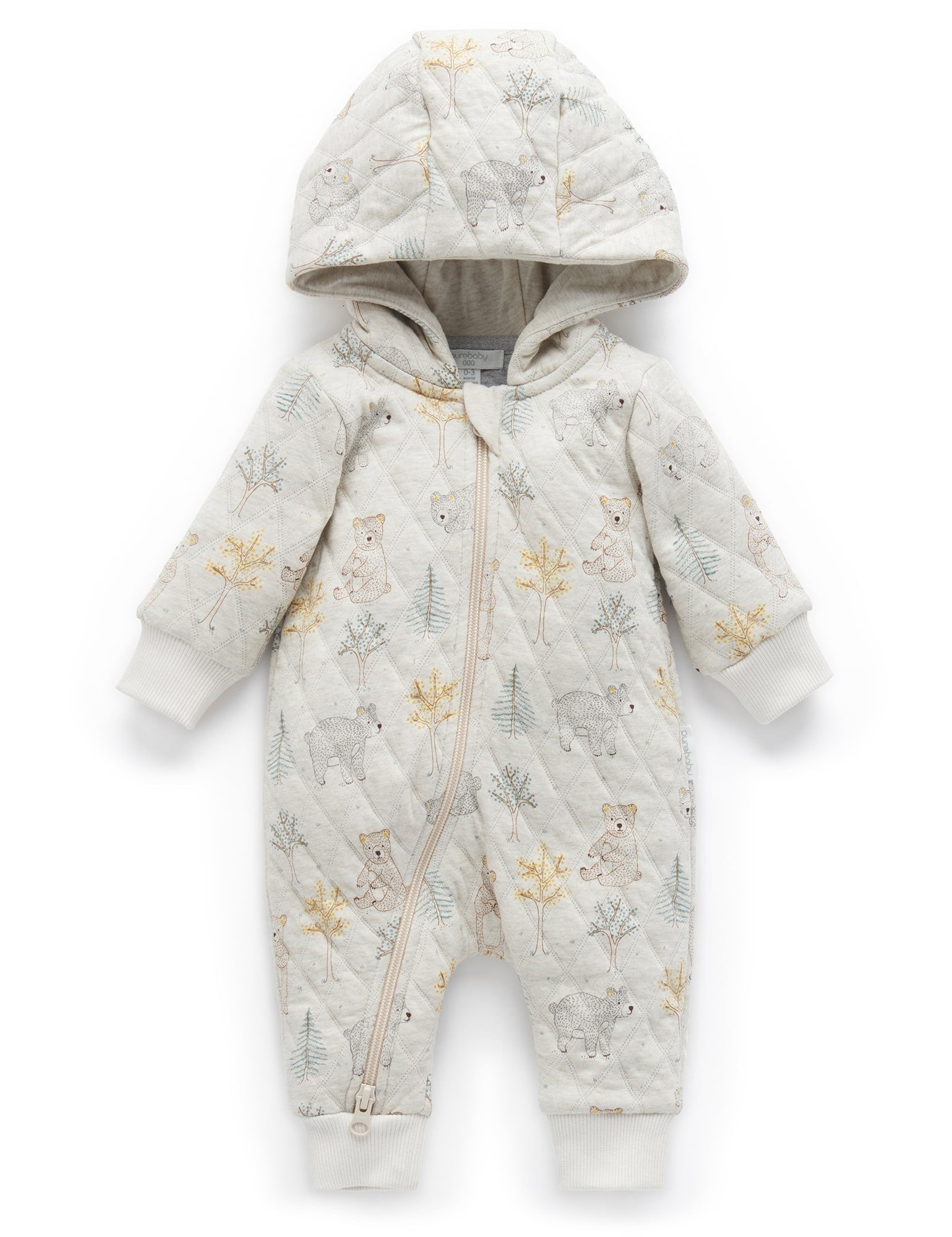 Quilted Growsuit - Roaming Bear Prnt/Grey Melange