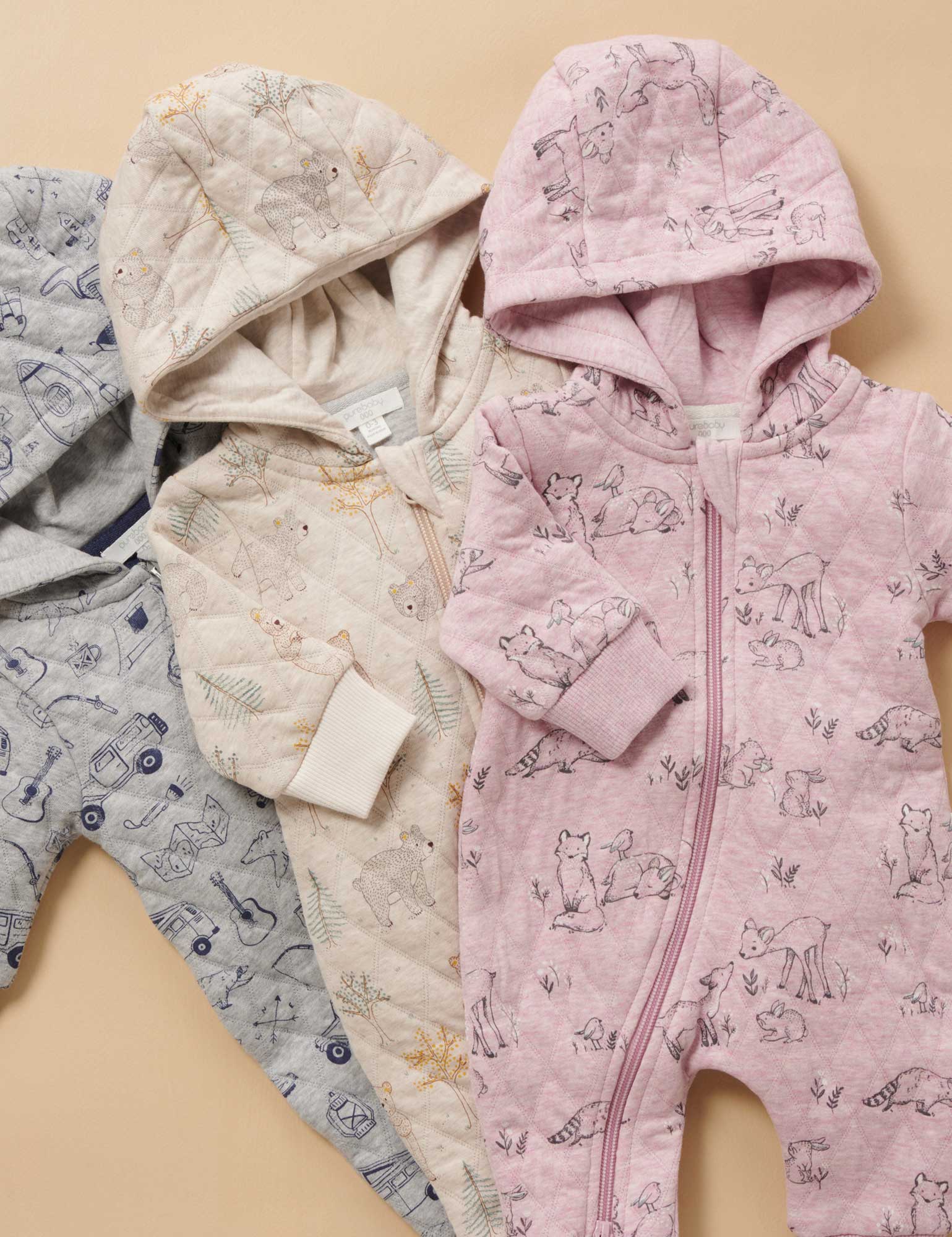 Quilted Growsuit - Roaming Bear Prnt/Grey Melange