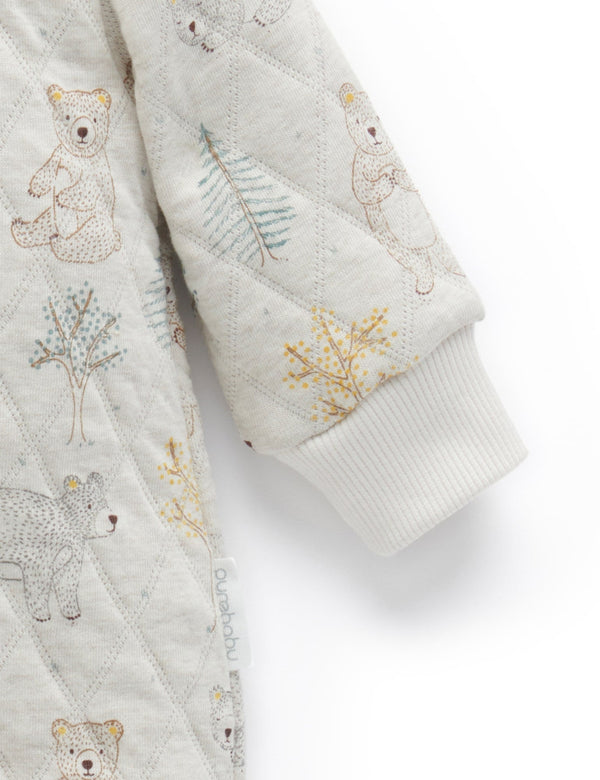 Quilted Growsuit - Roaming Bear Prnt/Grey Melange