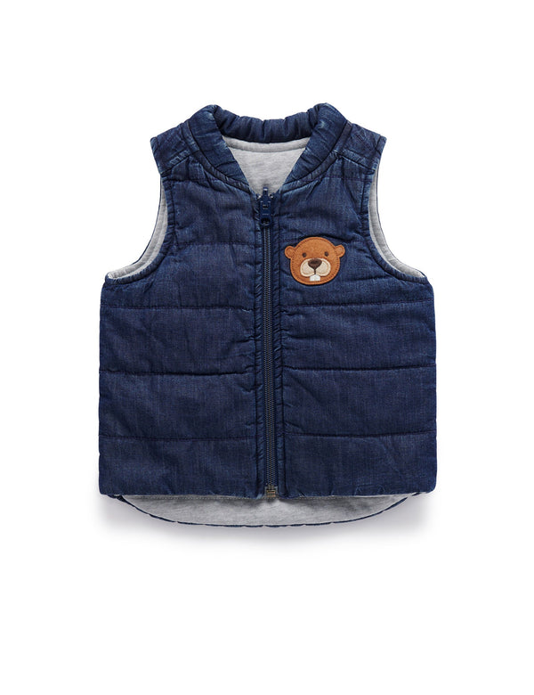 Reversible Vest - Mid Denim/Grey Melange