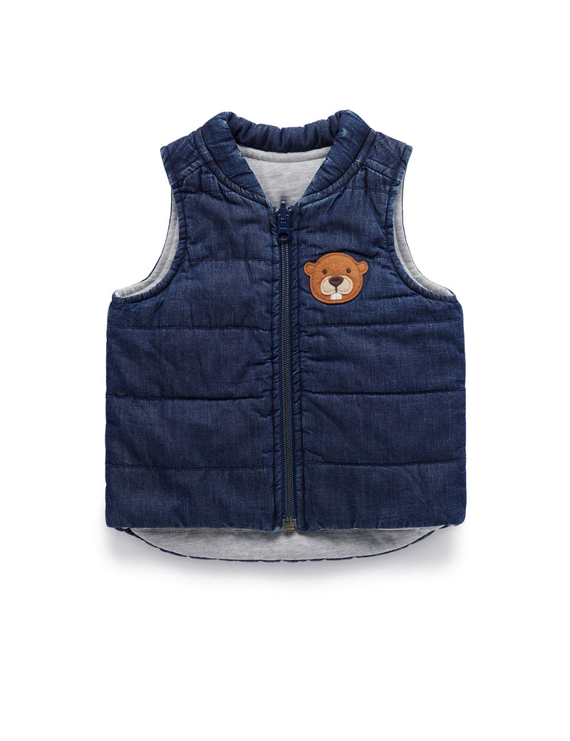 Reversible Vest - Mid Denim/Grey Melange