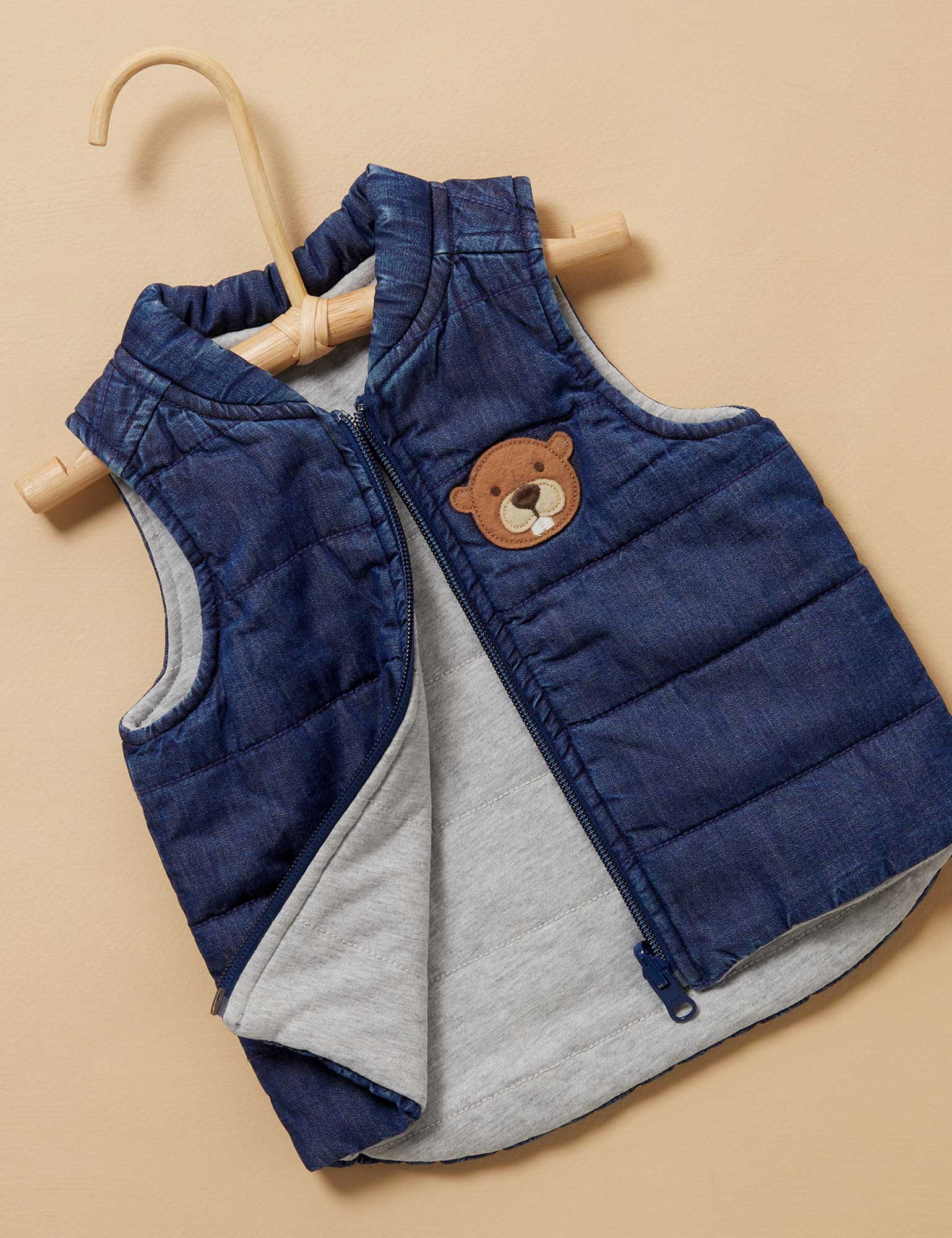 Reversible Vest - Mid Denim/Grey Melange