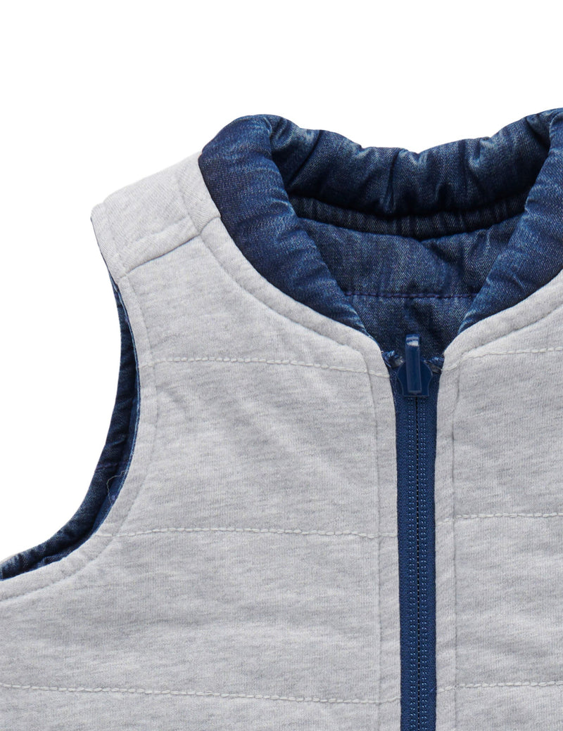 Reversible Vest - Mid Denim/Grey Melange
