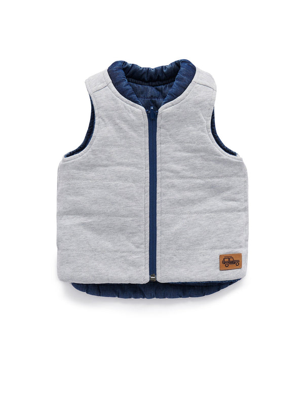 Reversible Vest - Mid Denim/Grey Melange