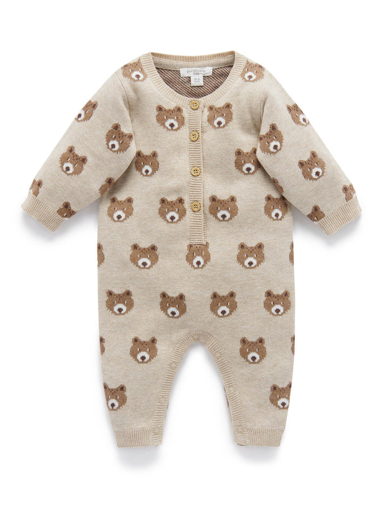 Little Bears Knitted Growsuit - Bear Jacquard
