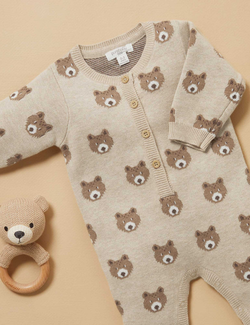 Little Bears Knitted Growsuit - Bear Jacquard