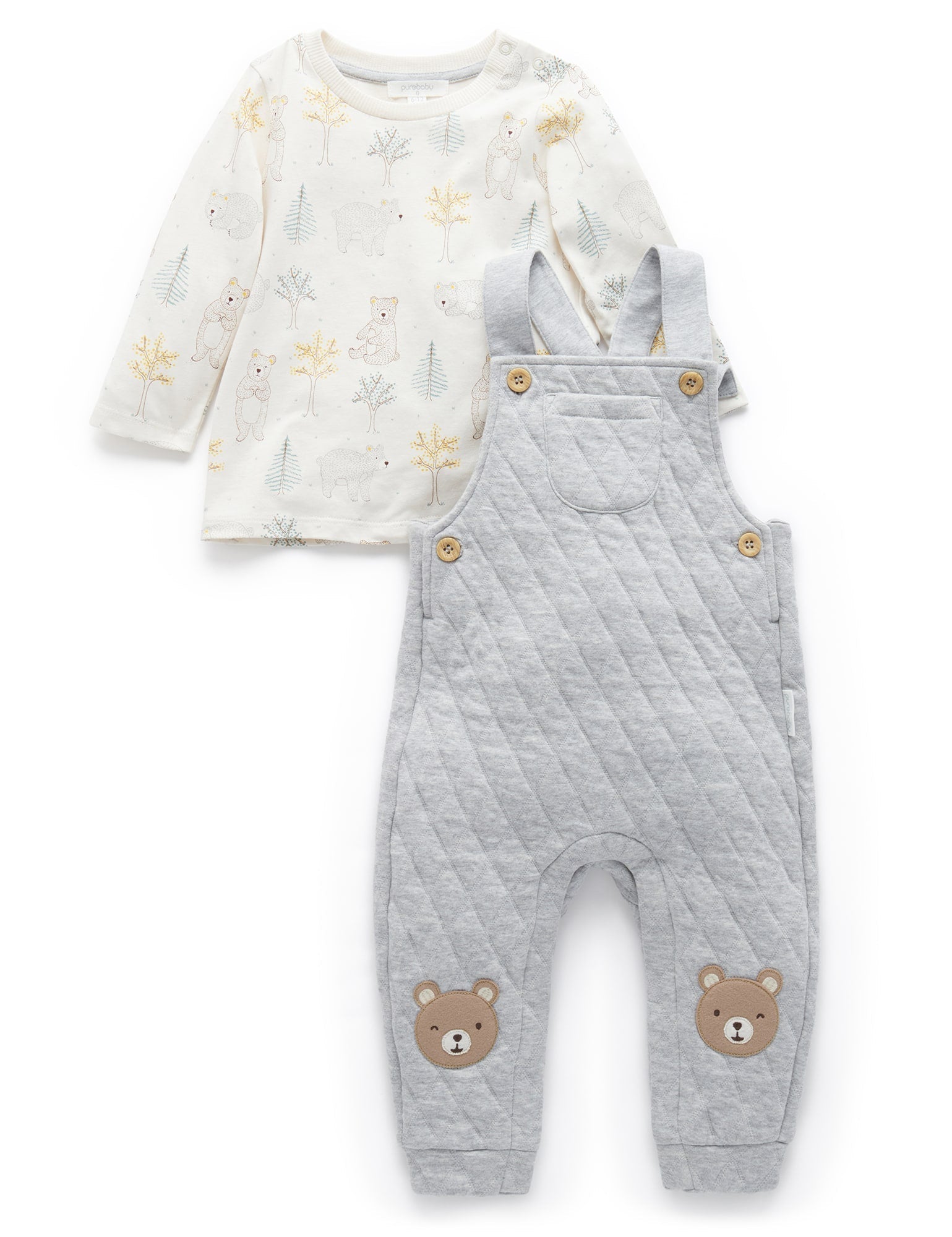 Quilted Overall Set - Grey Melange/Almond Melange