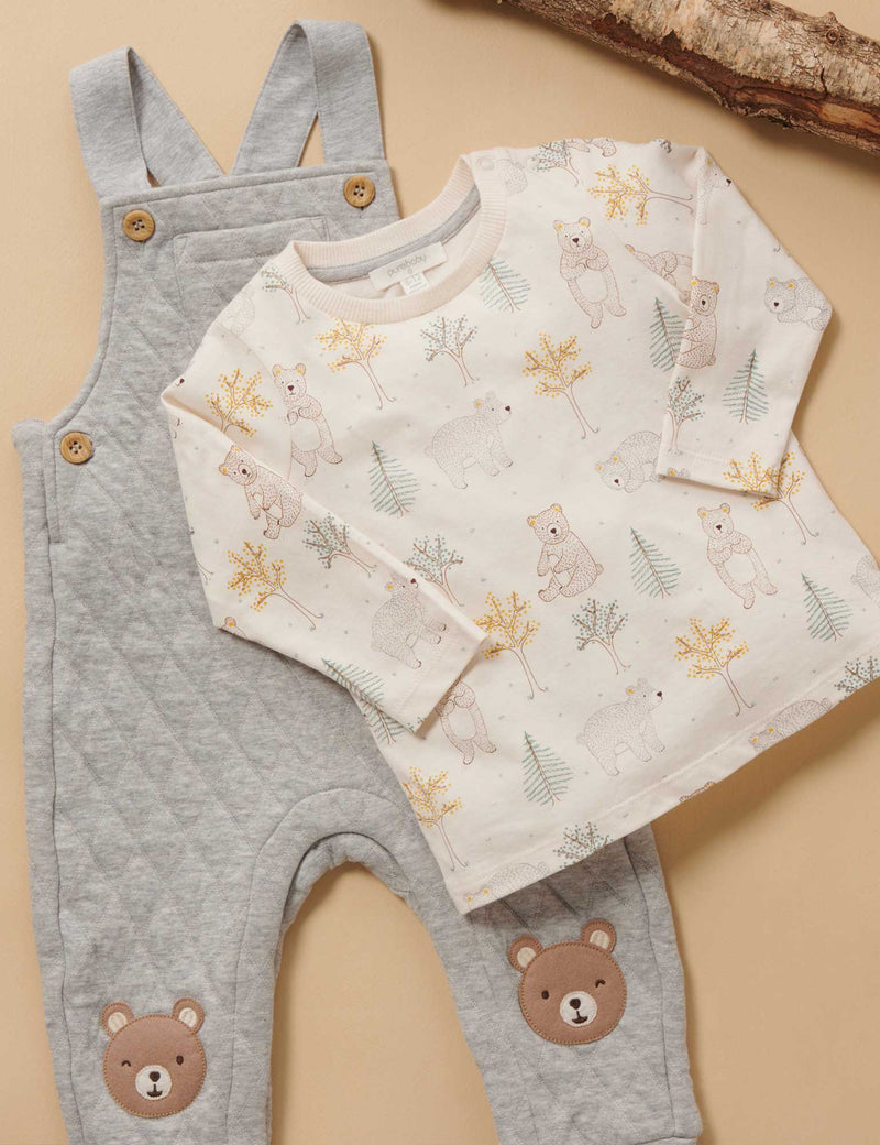 Quilted Overall Set - Grey Melange/Almond Melange