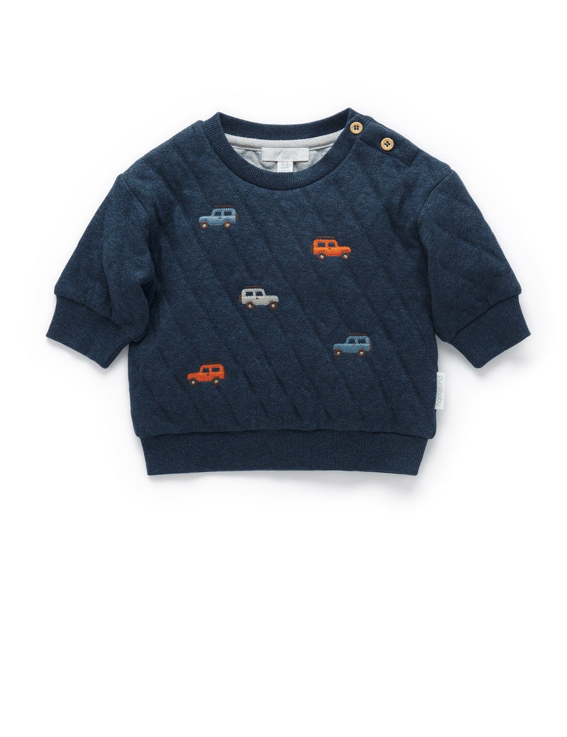 Quilted Slouchy Windcheater - Indigo Melange/Grey Melange
