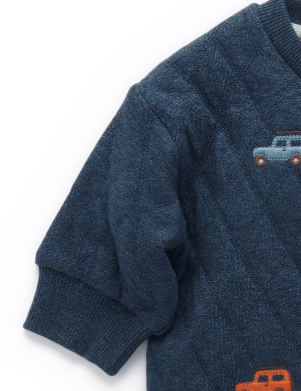 Quilted Slouchy Windcheater - Indigo Melange/Grey Melange