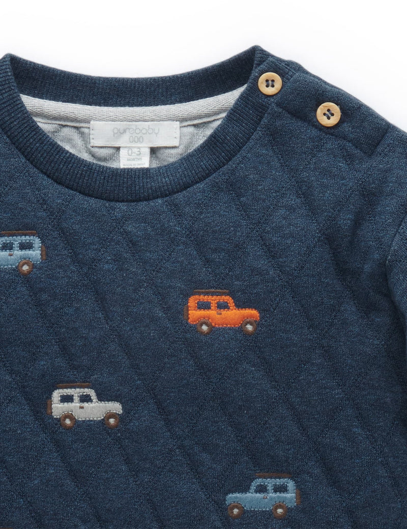 Quilted Slouchy Windcheater - Indigo Melange/Grey Melange
