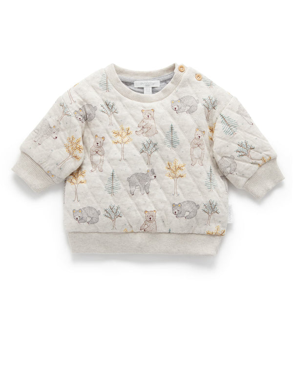 Quilted Slouchy Windcheater - Roaming Bear Prnt/Grey Melange
