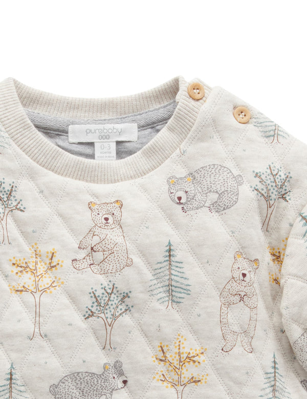Quilted Slouchy Windcheater - Roaming Bear Prnt/Grey Melange
