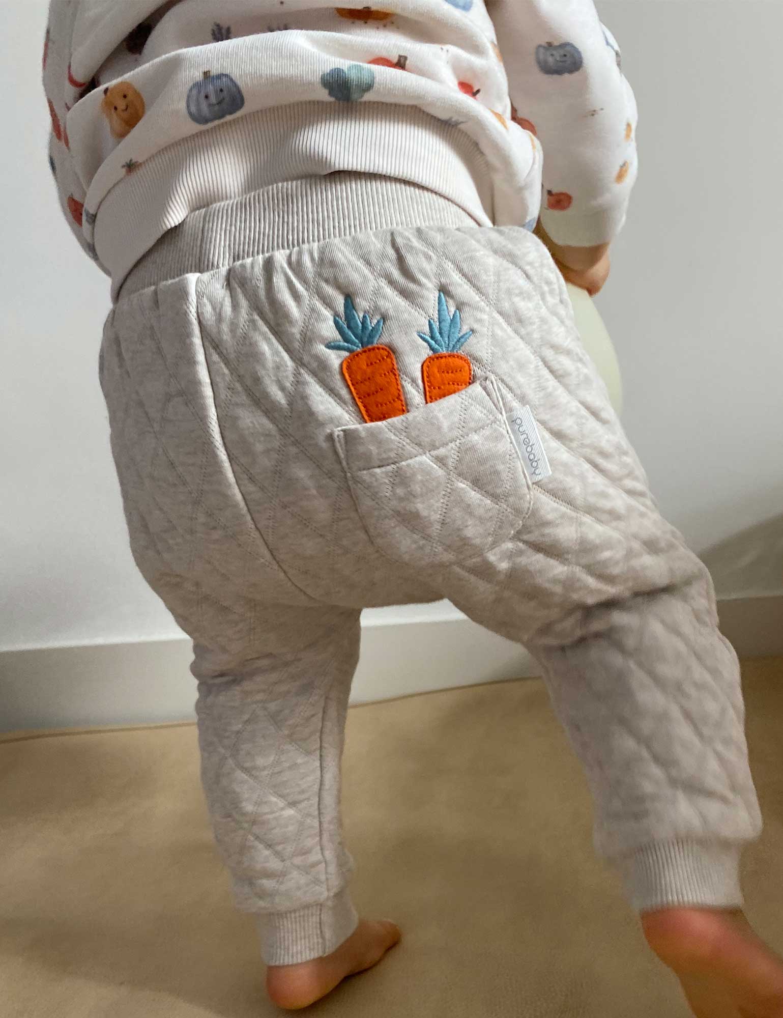 Quilted Slouchy Track Pants - Almond Melange/Grey Melange