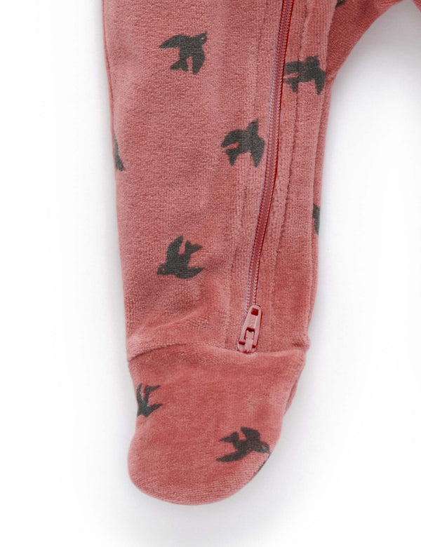 Frill Velour Growsuit - Swallow Print