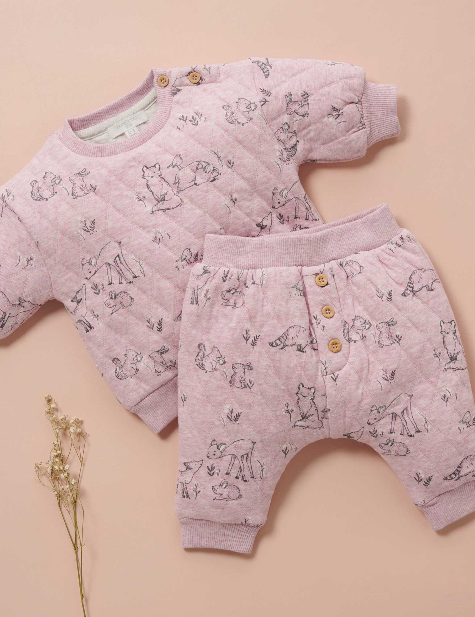 Quilted Slouchy Track Pants - Forest Gathering Prt/Cloud mel