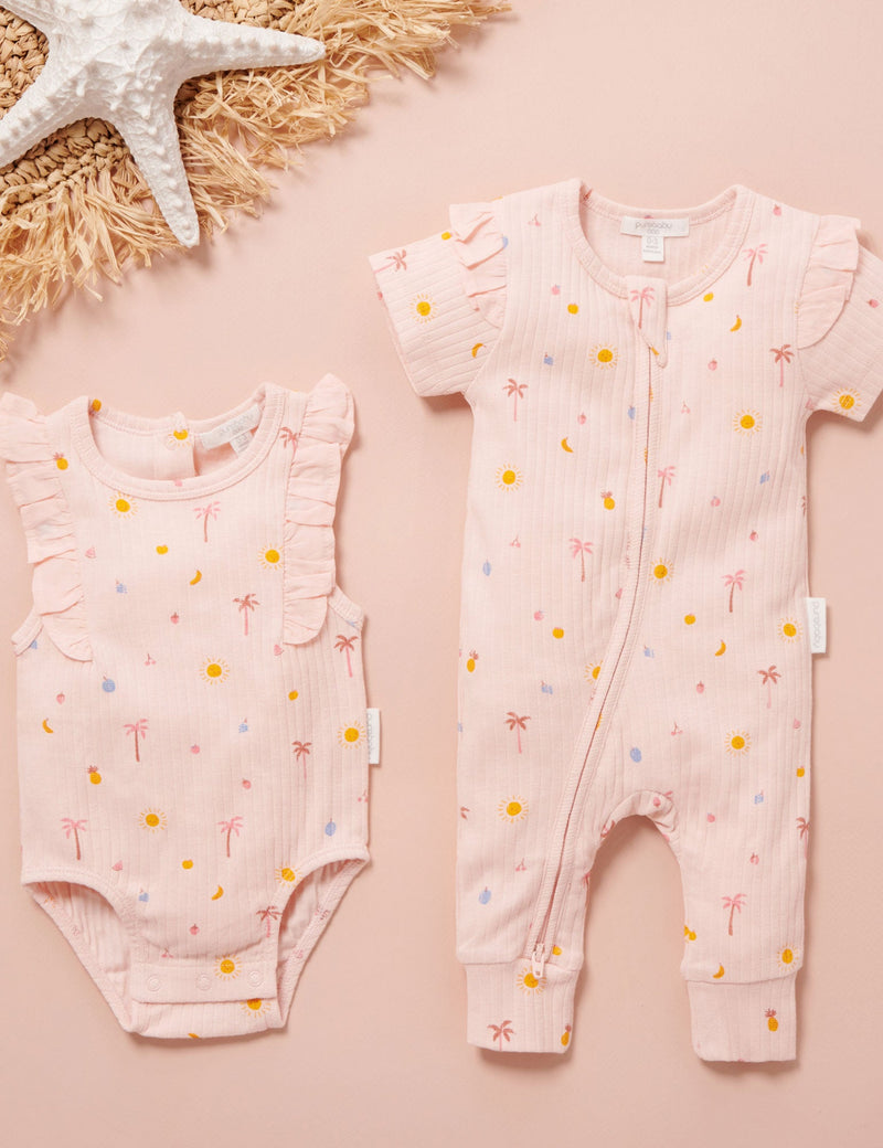 Island Rib Growsuit - Palm Trees Print
