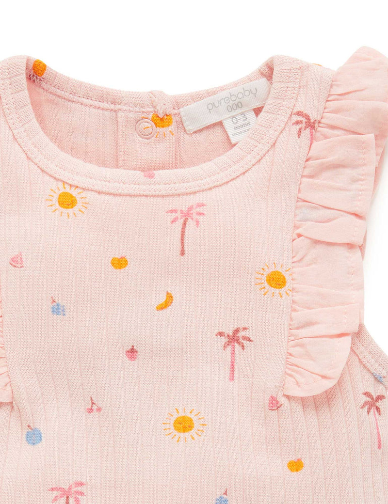 Island Rib Bodysuit - Palm Trees Print