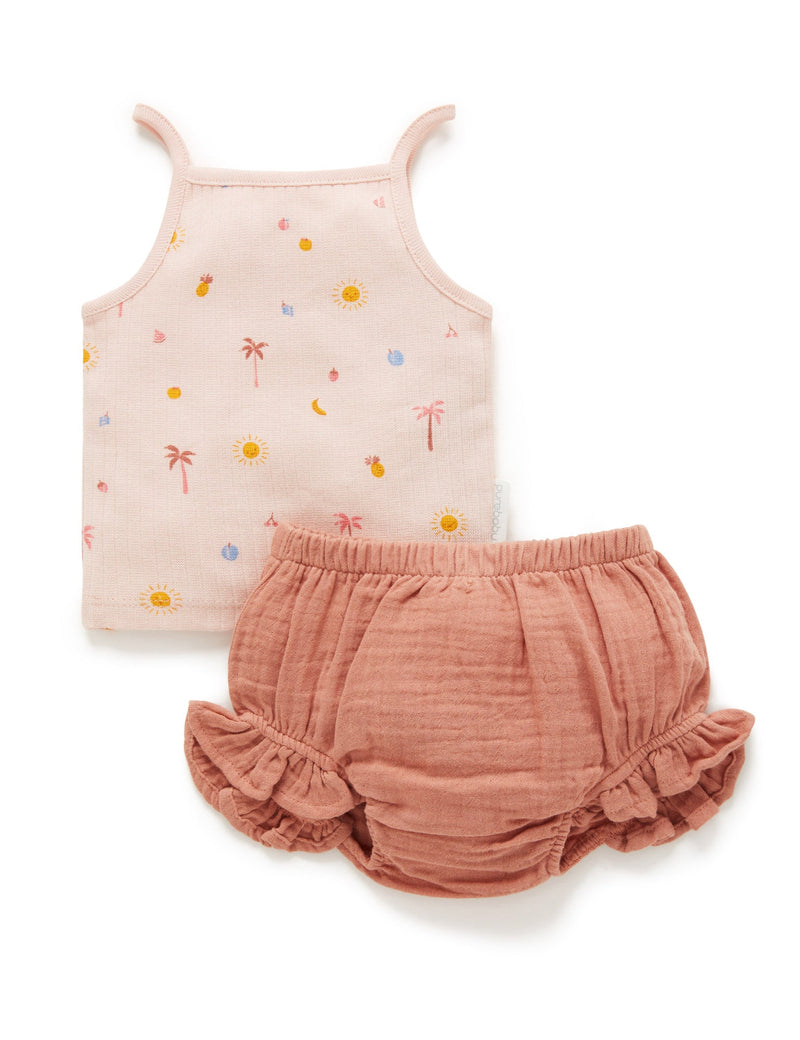 Island Rib Singlet Set - Palm Trees Print