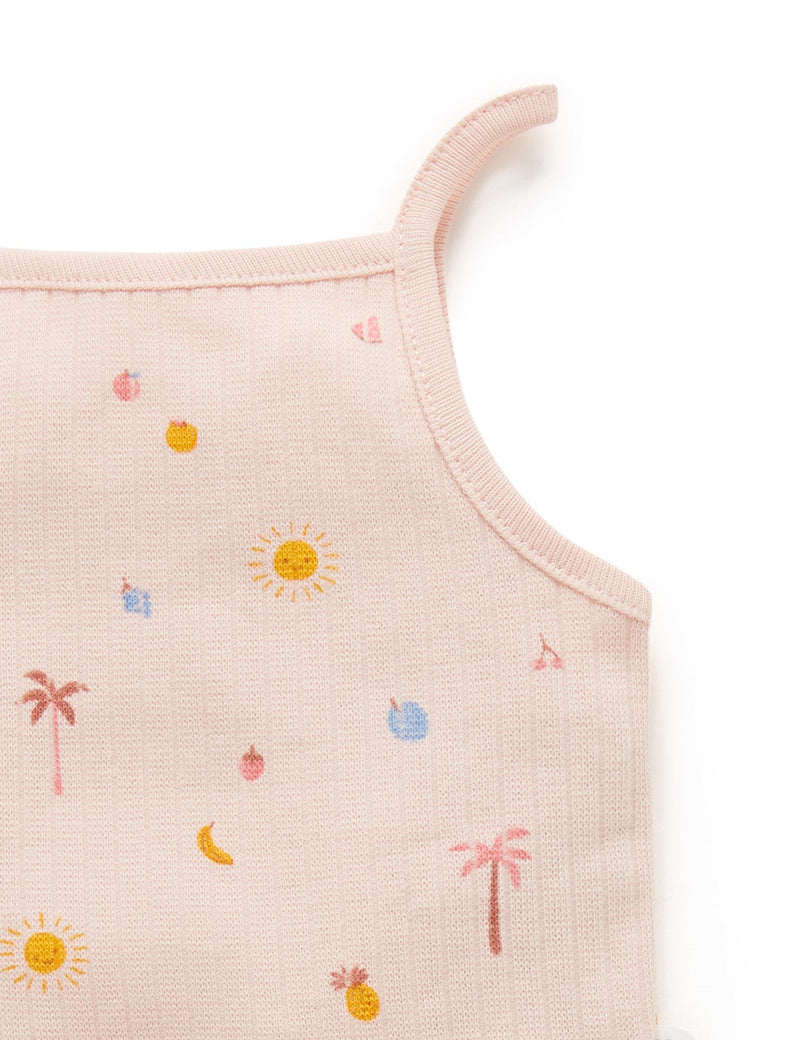 Island Rib Singlet Set - Palm Trees Print