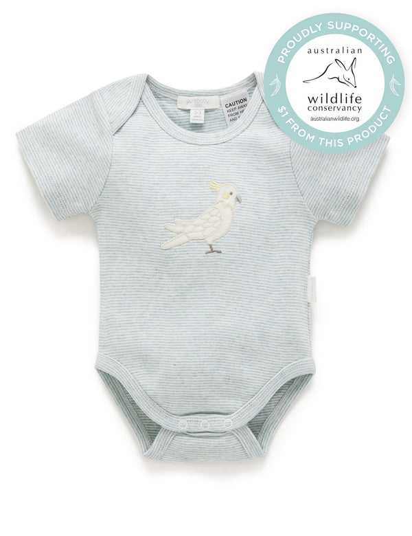SS Easyneck Bodysuit - Fern Stripe Cockatoo