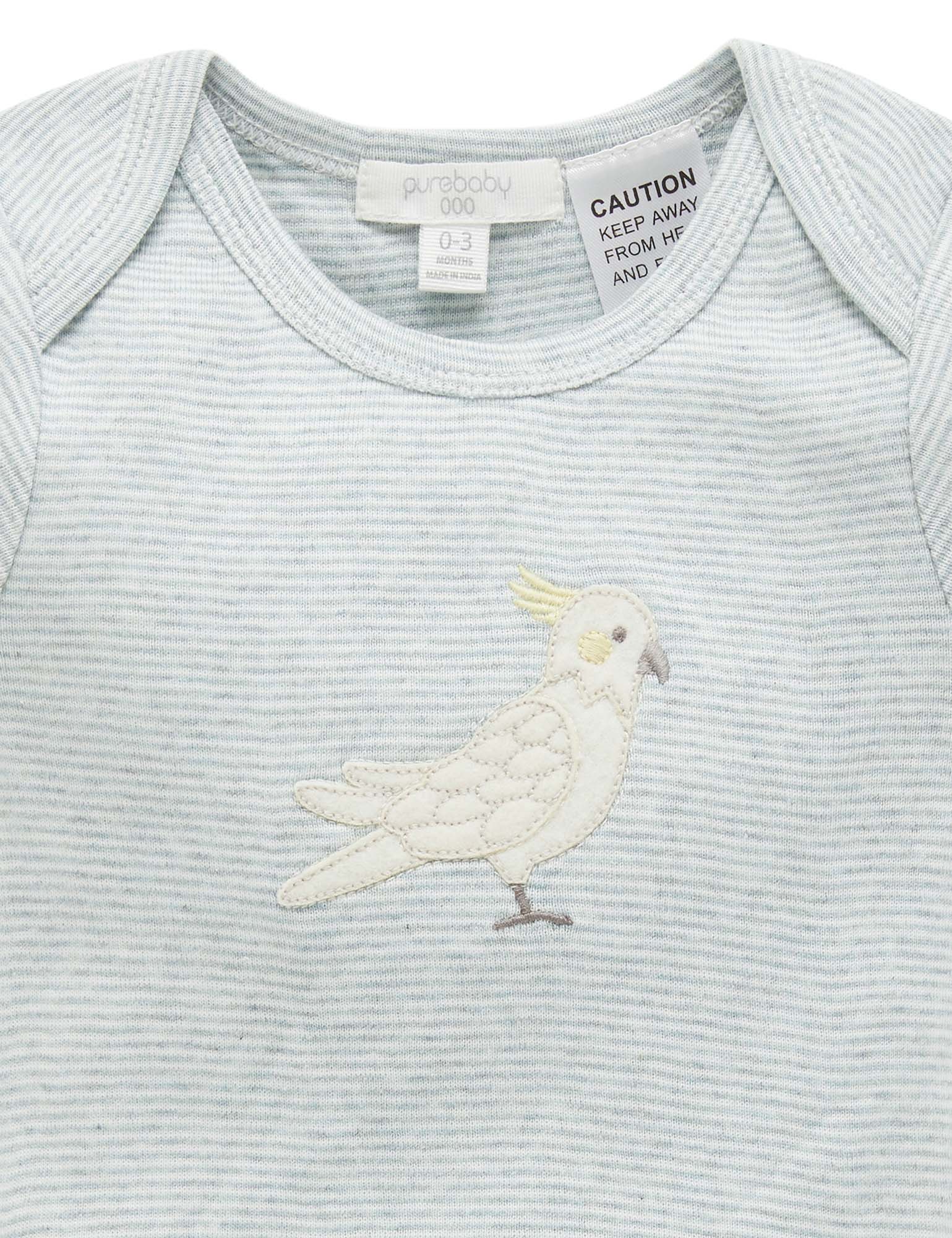 SS Easyneck Bodysuit - Fern Stripe Cockatoo
