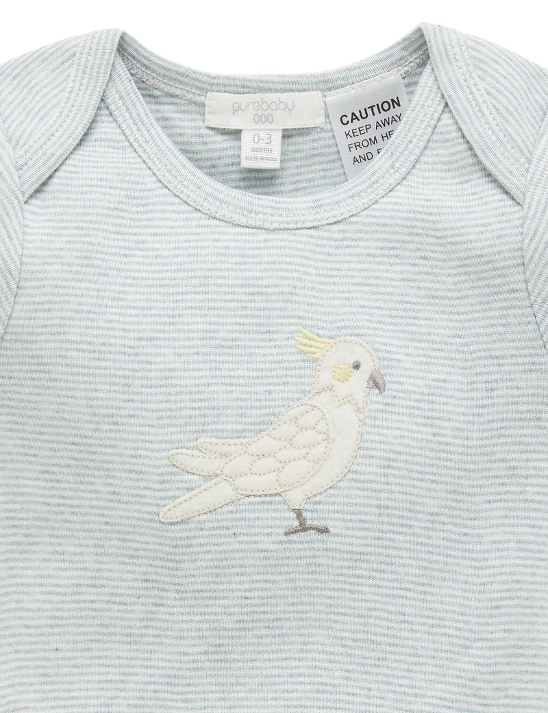 SS Easyneck Bodysuit - Fern Stripe Cockatoo