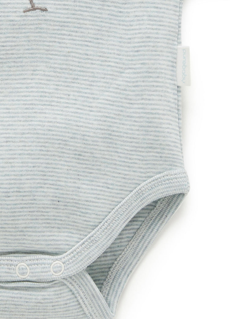 SS Easyneck Bodysuit - Fern Stripe Cockatoo