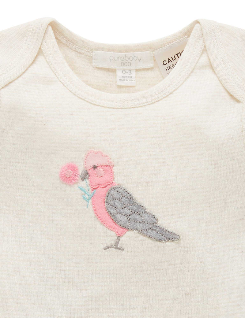 SS Easyneck Bodysuit - Wheat Stripe Galah