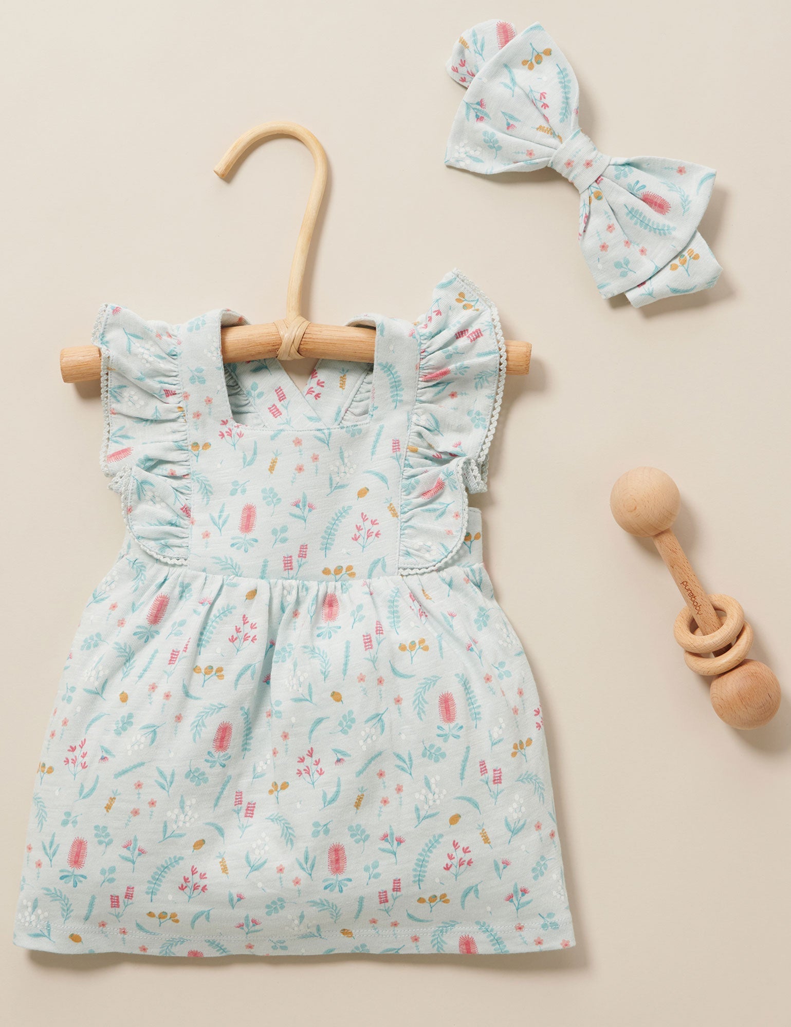 Festive Ruffle Dress - Bottle Brush Print