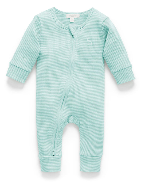 Rib Zip Growsuit - Aquamarine Stripe
