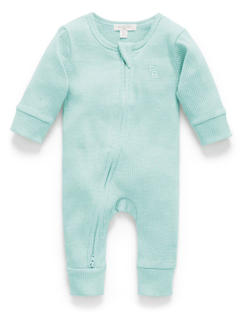 Rib Zip Growsuit - Aquamarine Stripe