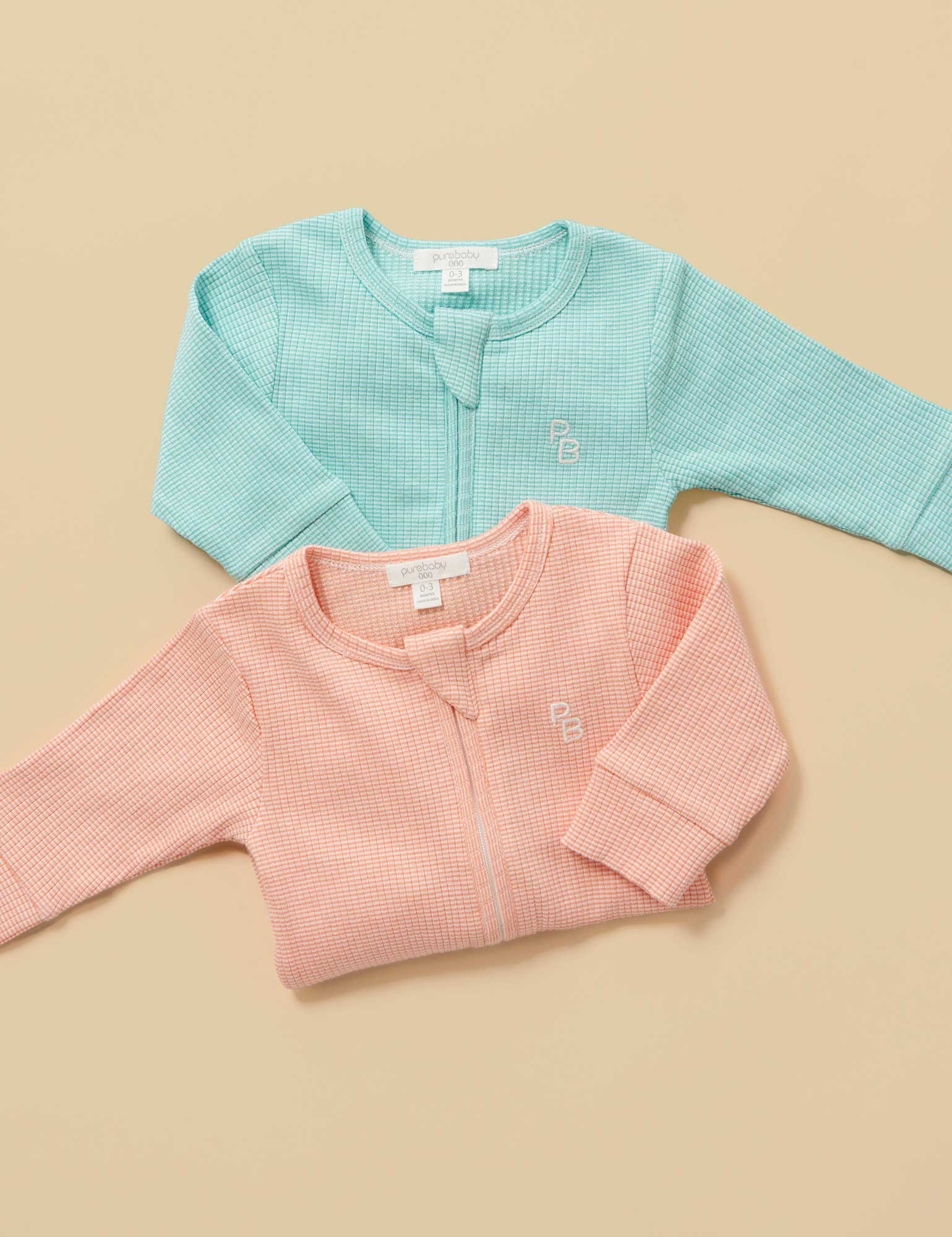 Rib Zip Growsuit - Aquamarine Stripe
