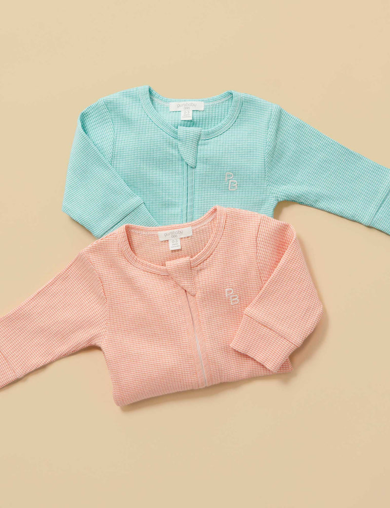 Rib Zip Growsuit - Aquamarine Stripe