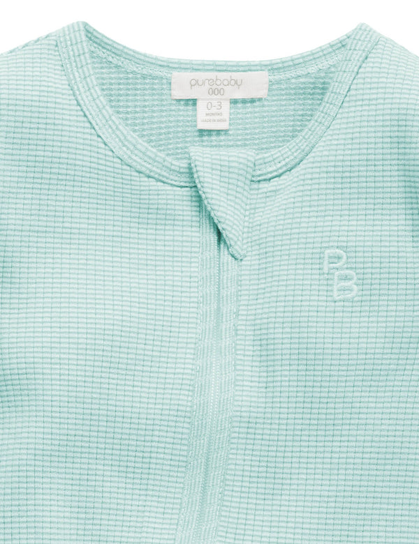 Rib Zip Growsuit - Aquamarine Stripe
