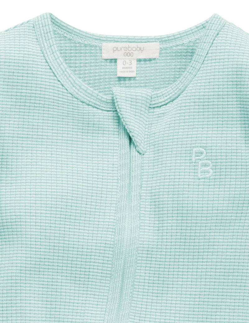 Rib Zip Growsuit - Aquamarine Stripe