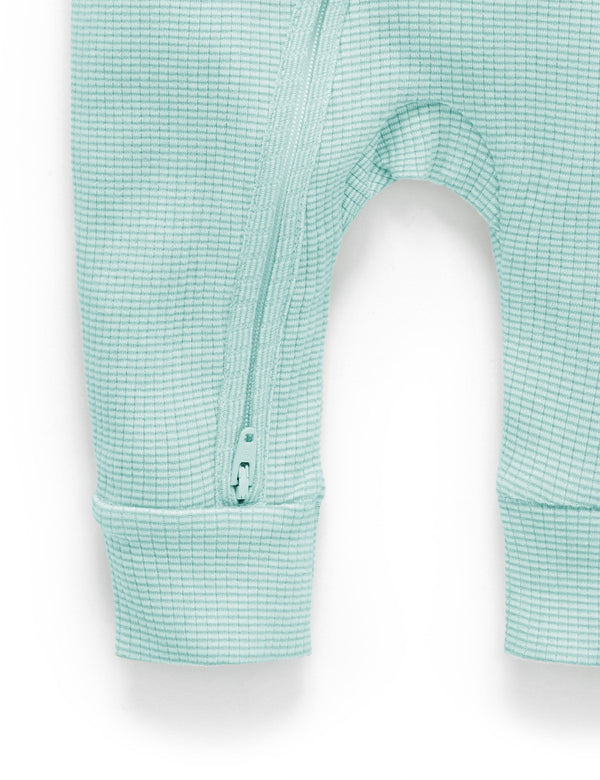 Rib Zip Growsuit - Aquamarine Stripe