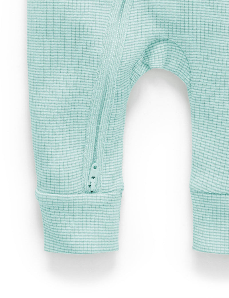 Rib Zip Growsuit - Aquamarine Stripe