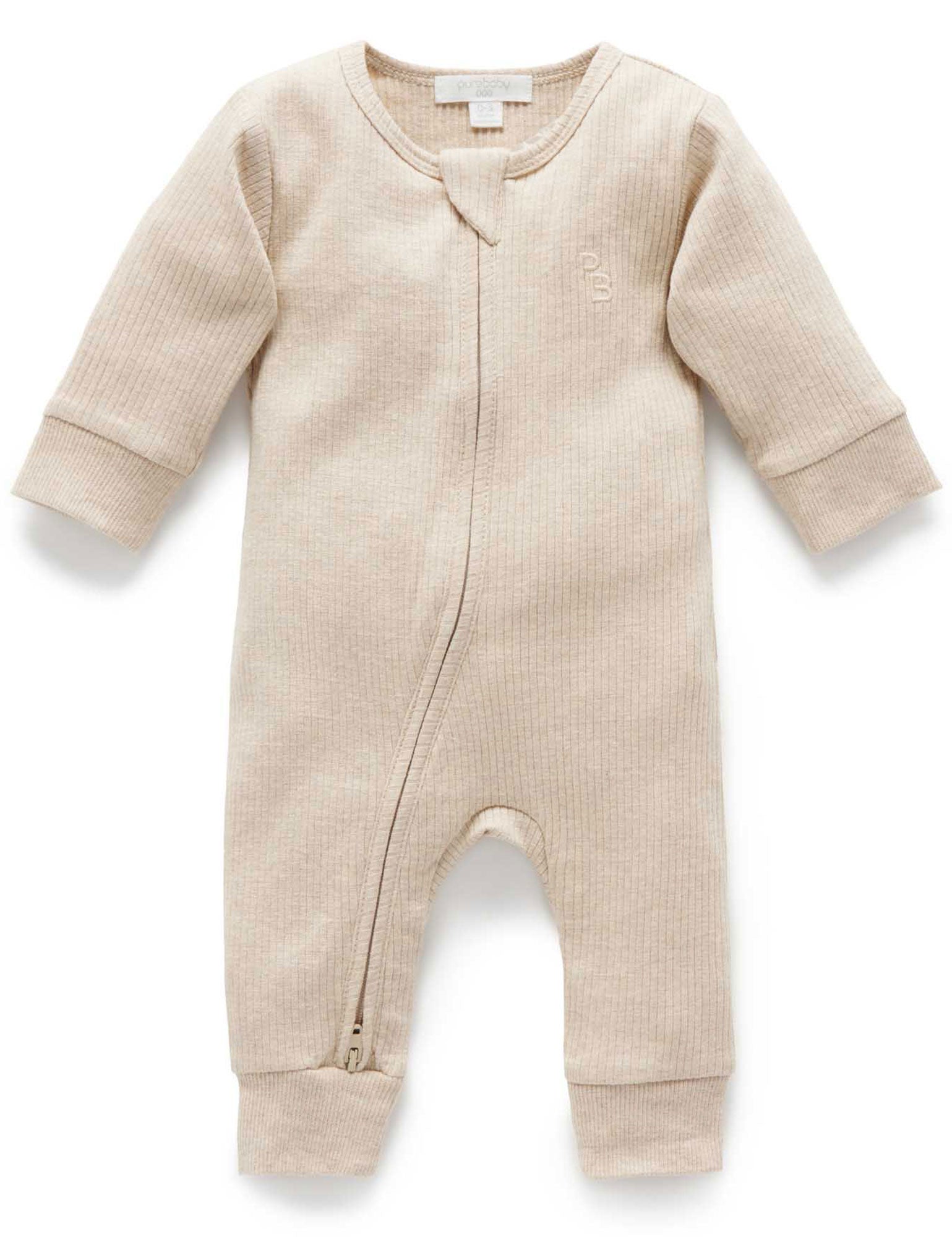 Rib Zip Growsuit - Biscuit Melange