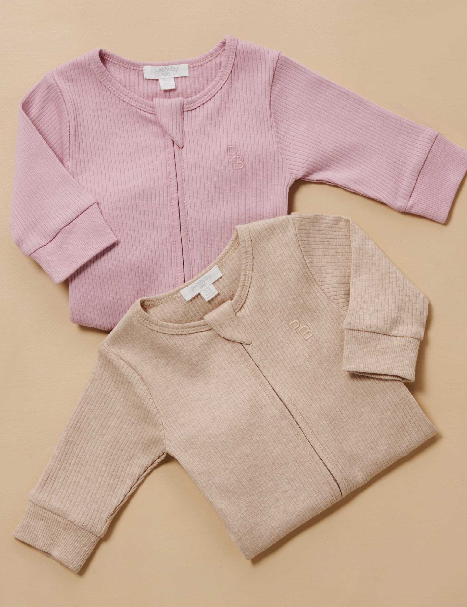 Rib Zip Growsuit - Biscuit Melange
