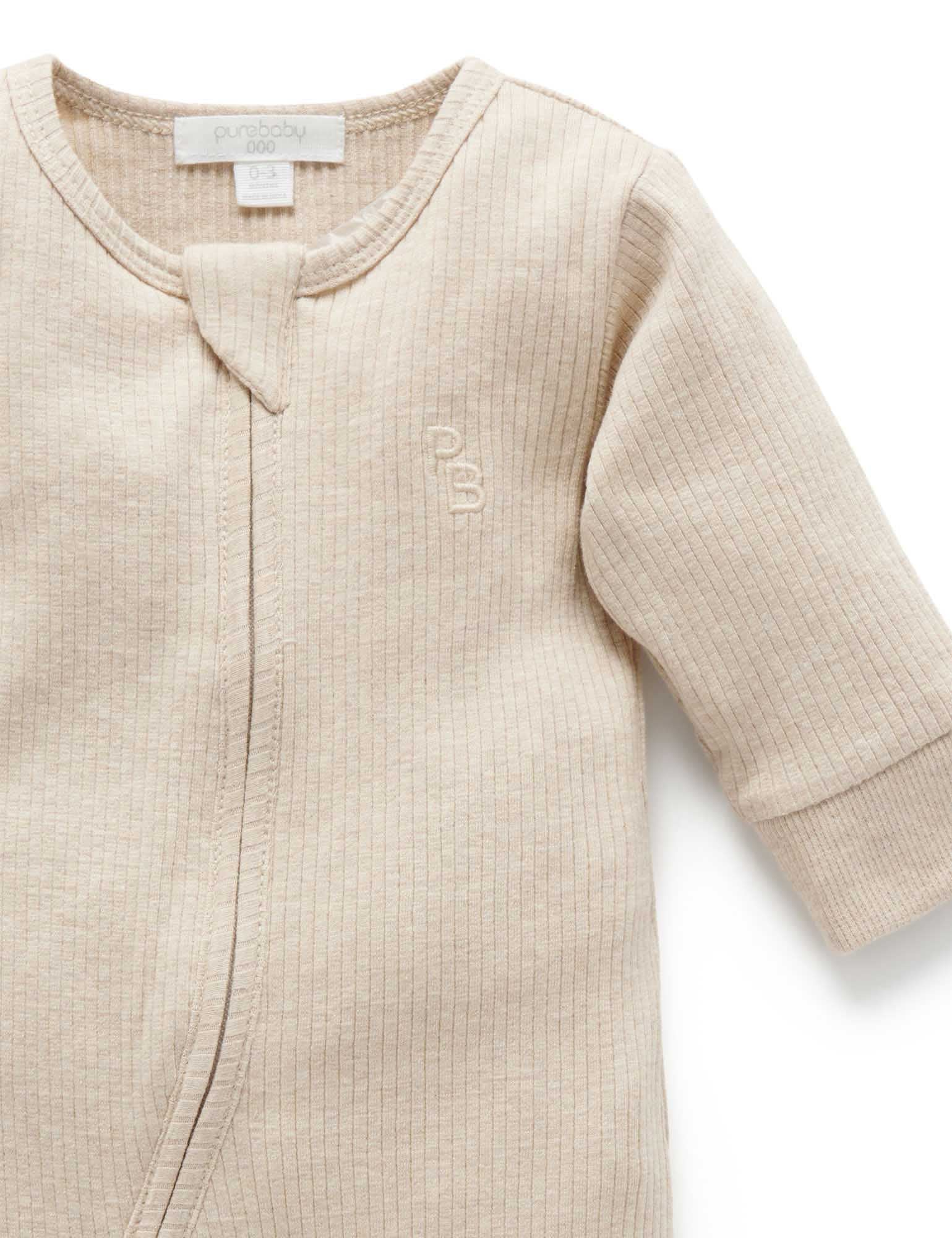 Rib Zip Growsuit - Biscuit Melange