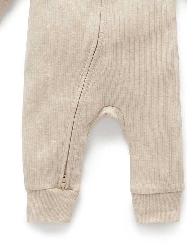 Rib Zip Growsuit - Biscuit Melange