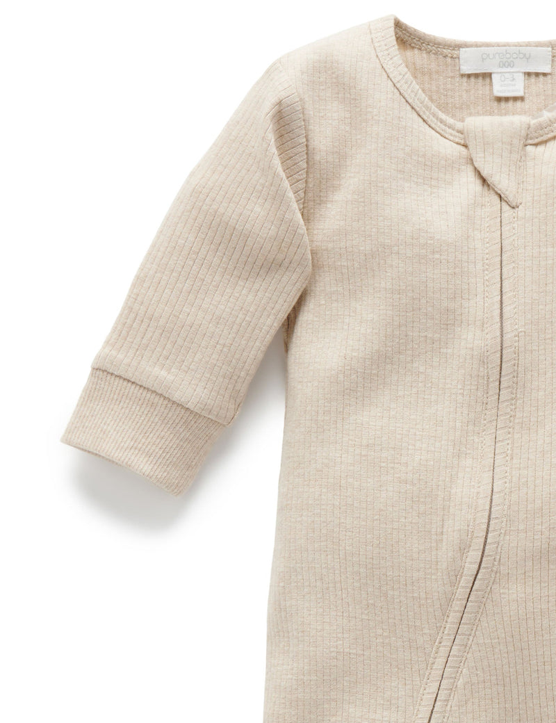 Rib Zip Growsuit - Biscuit Melange