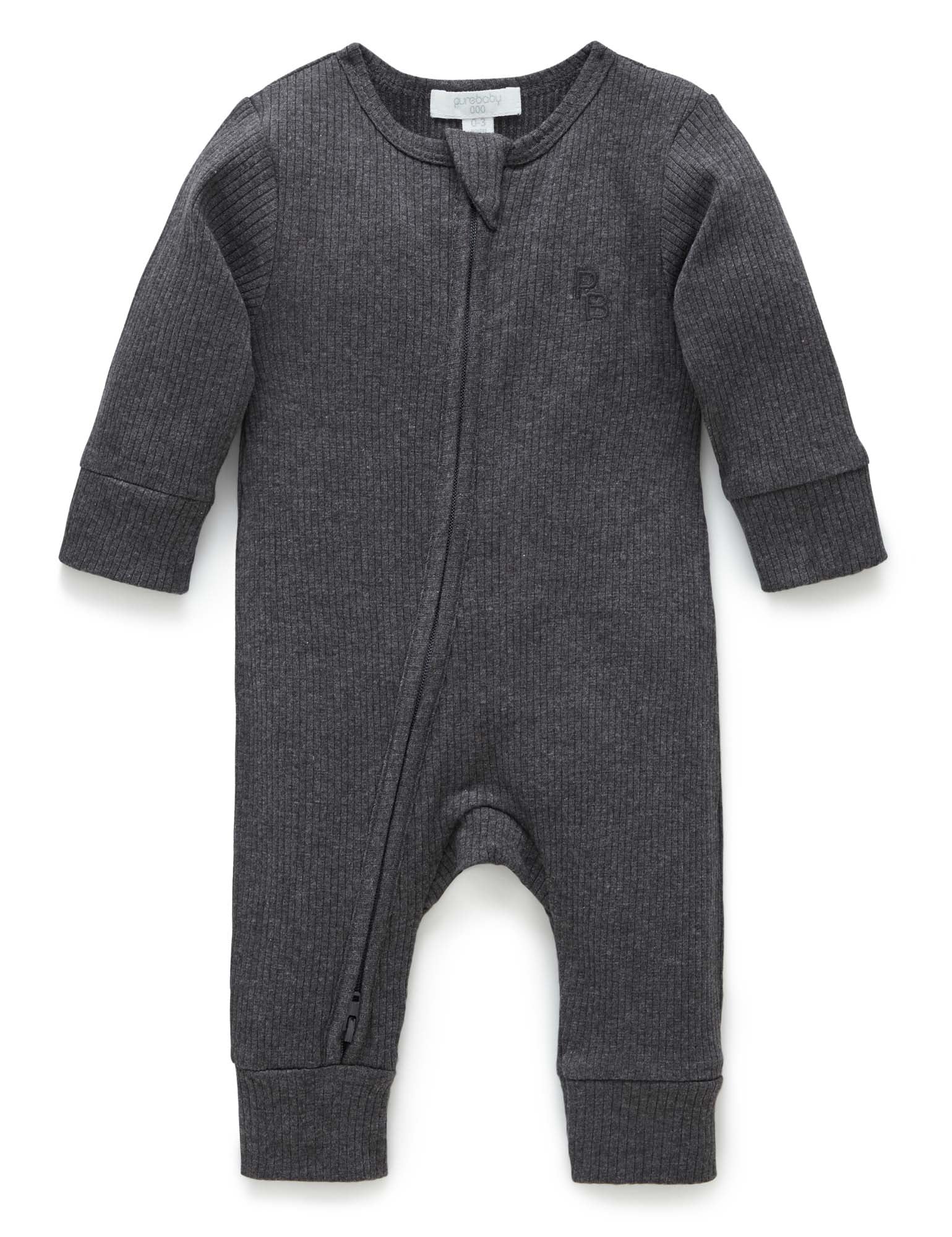 Rib Zip Growsuit - Charcoal Melange