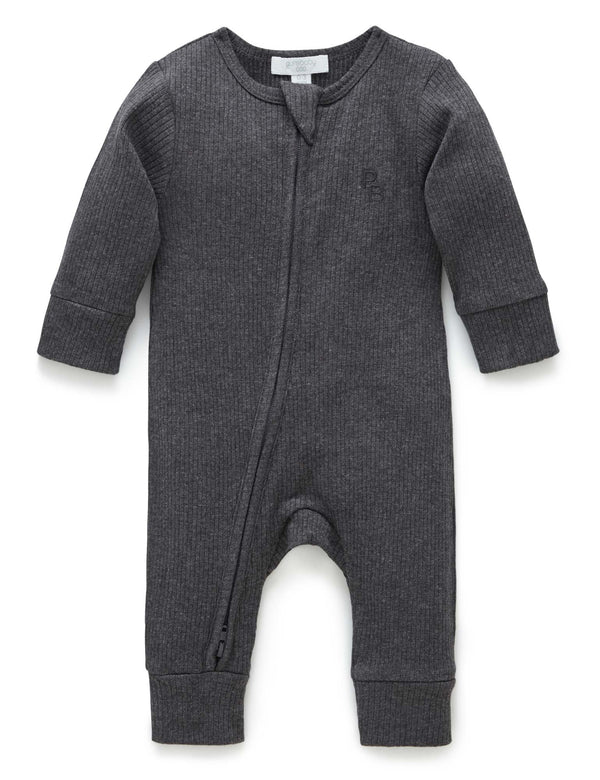 Rib Zip Growsuit - Charcoal Melange