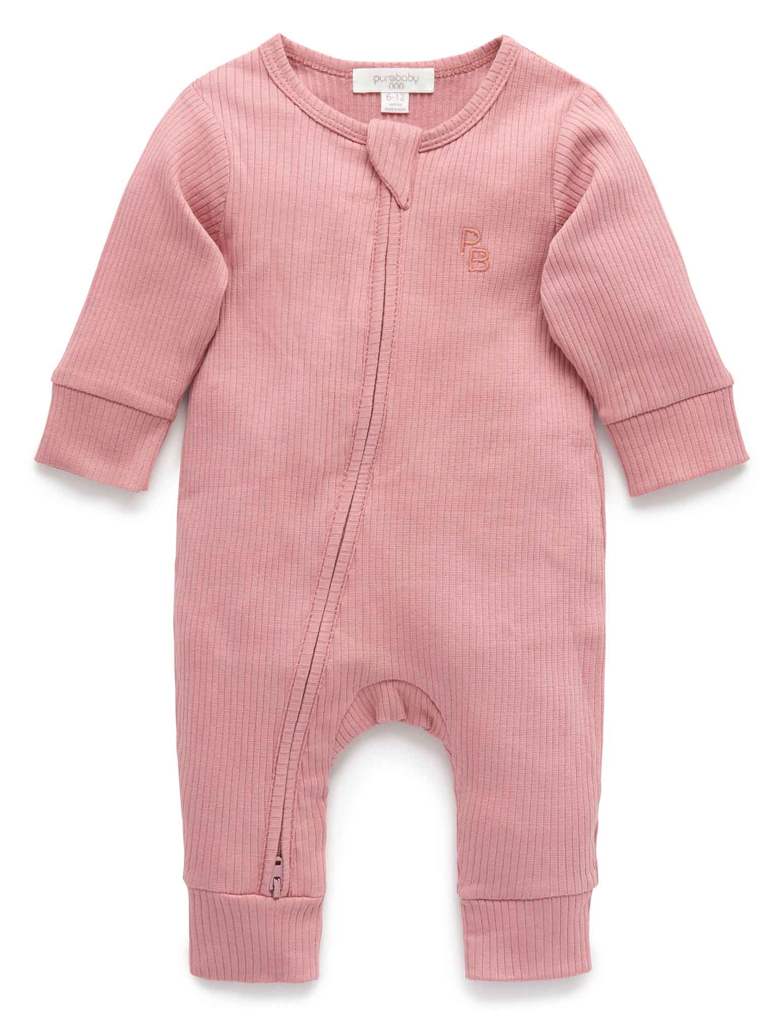 Rib Zip Growsuit - Crab Apple