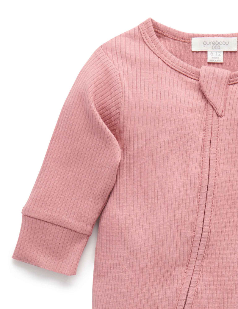 Rib Zip Growsuit - Crab Apple