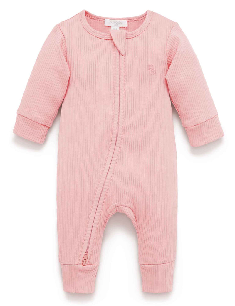 Rib Zip Growsuit - Dusty Rose